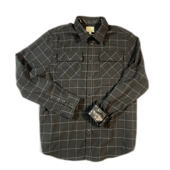 Scott James Black Plaid Flannel Faux Leather Flip Cuff Large England Modern Prep - Picture 1 of 12